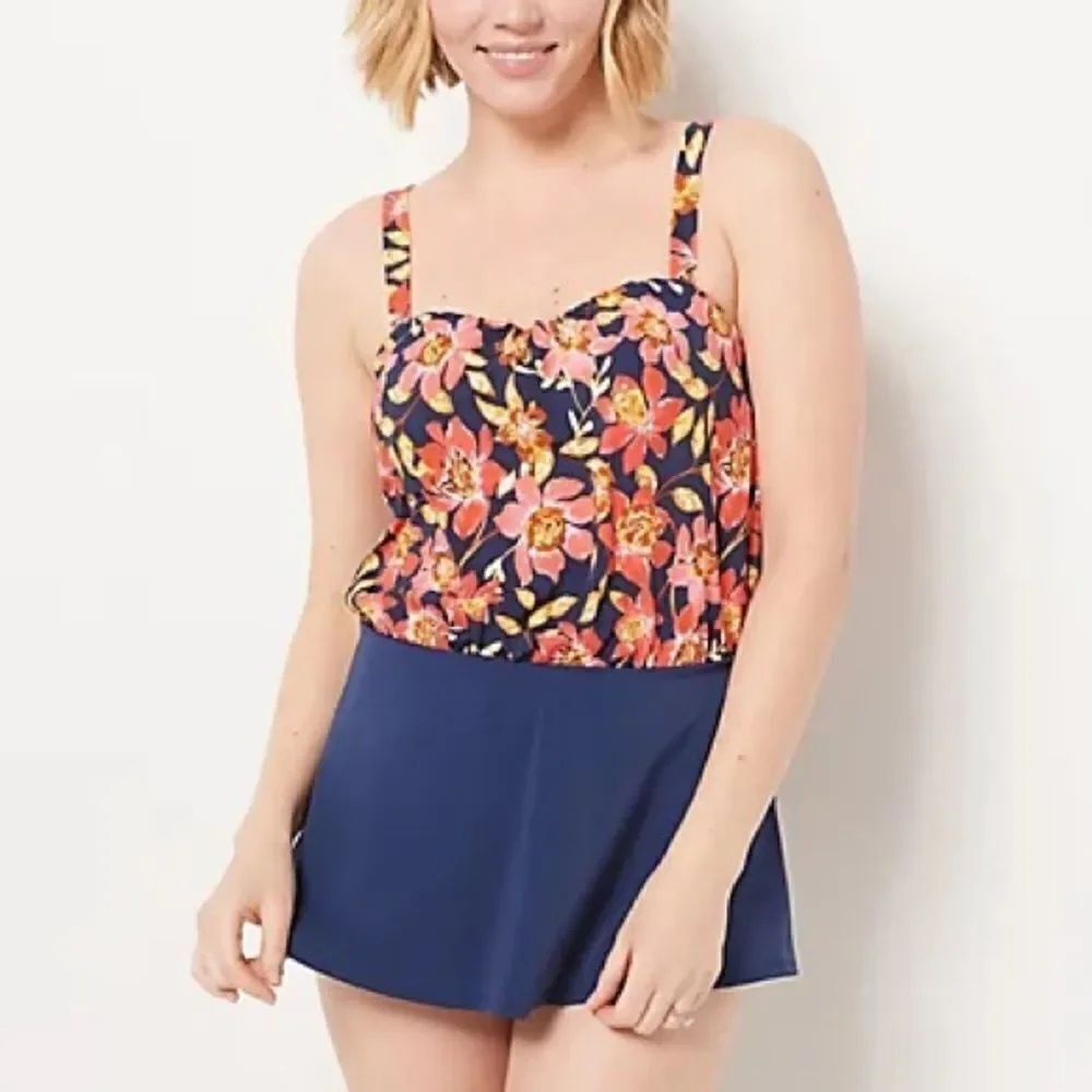 Denim & Co. Beach Sweetheart Neck Blouson Swim Dress